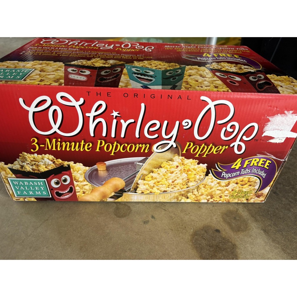 Whirley Pop 3-Minute Popcorn Popper Stovetop 6 Quart Silver 4 Tubs Set